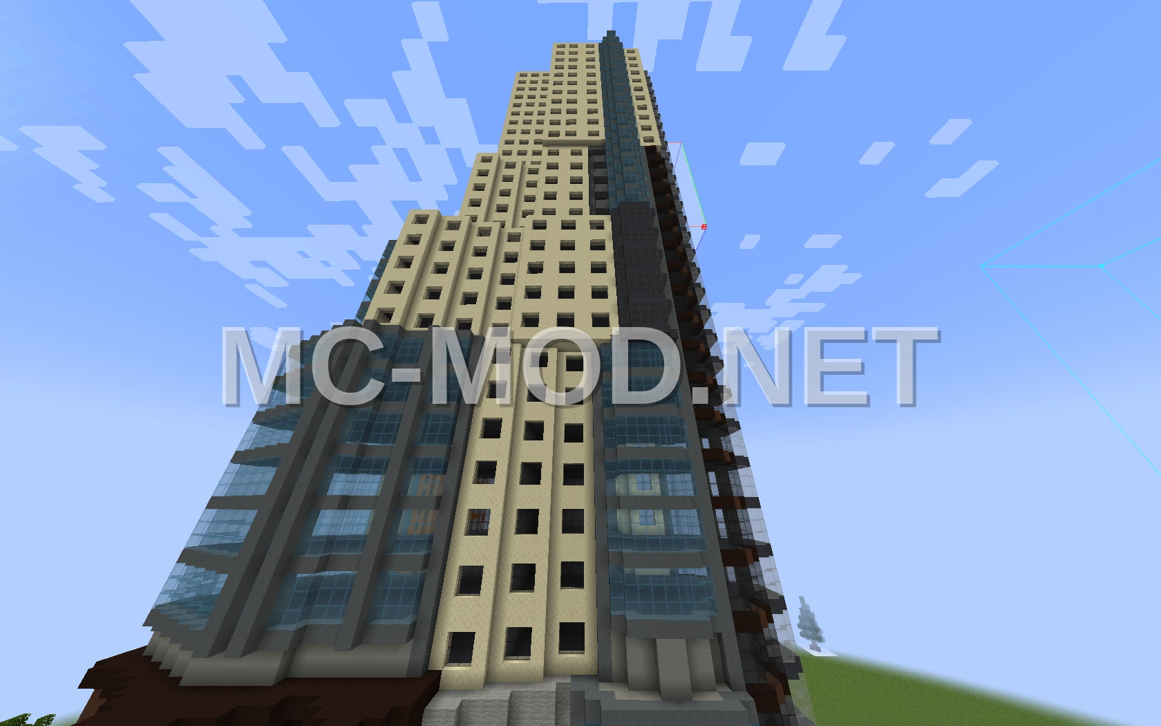 Giant City Skyscraper with Trees
