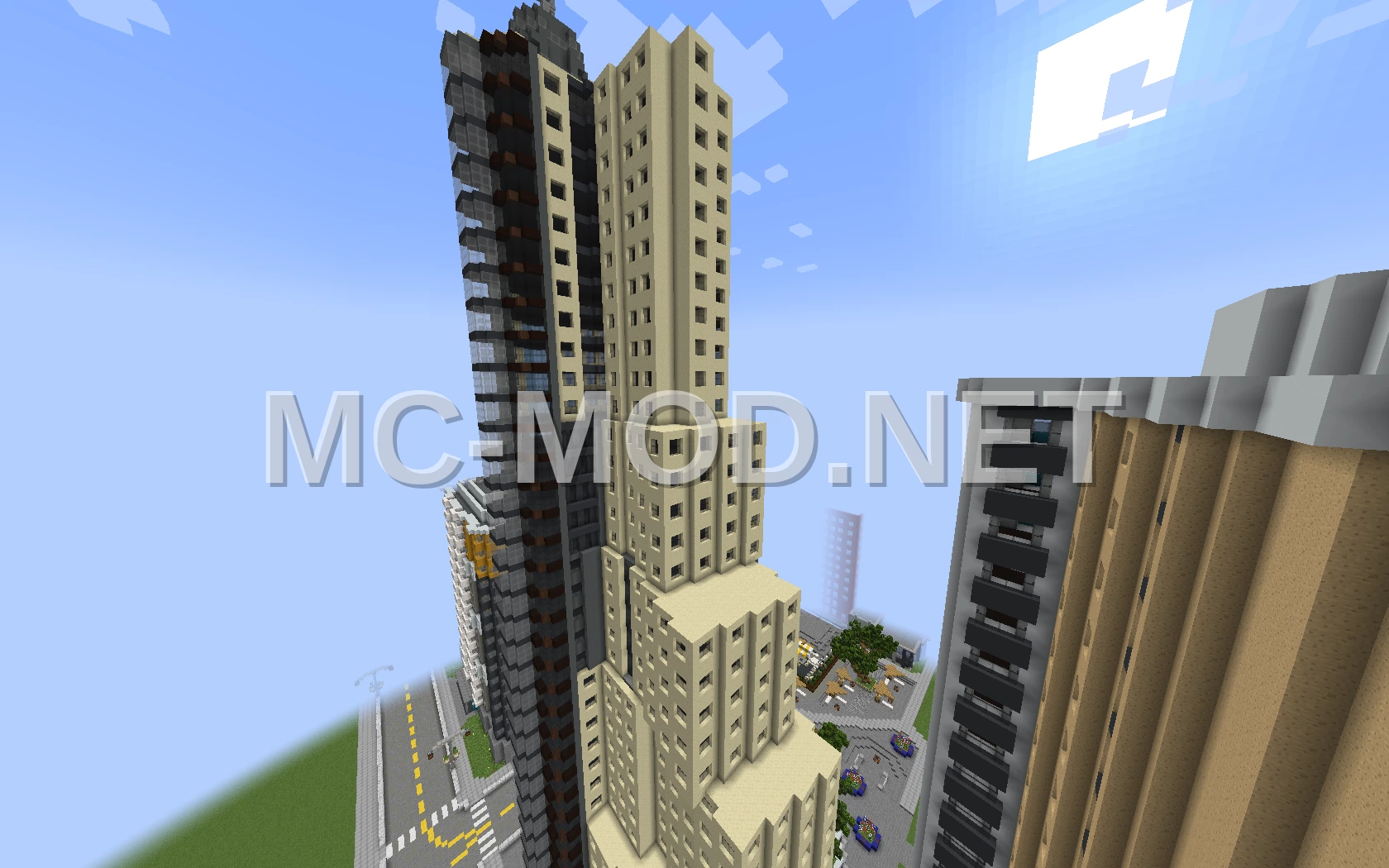 Giant City Skyscraper with Trees