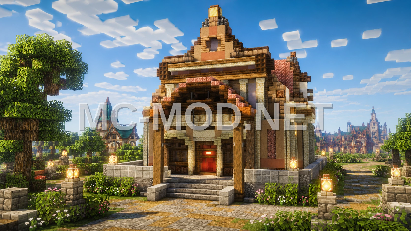 Medieval Town Bank with Central Tower and Courtyard