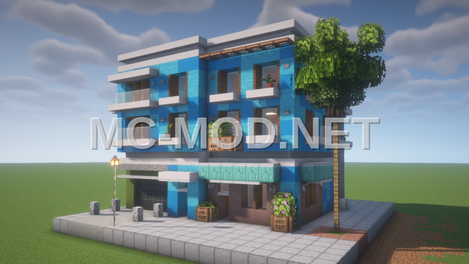 Modern Blue Apartment Building Schematic