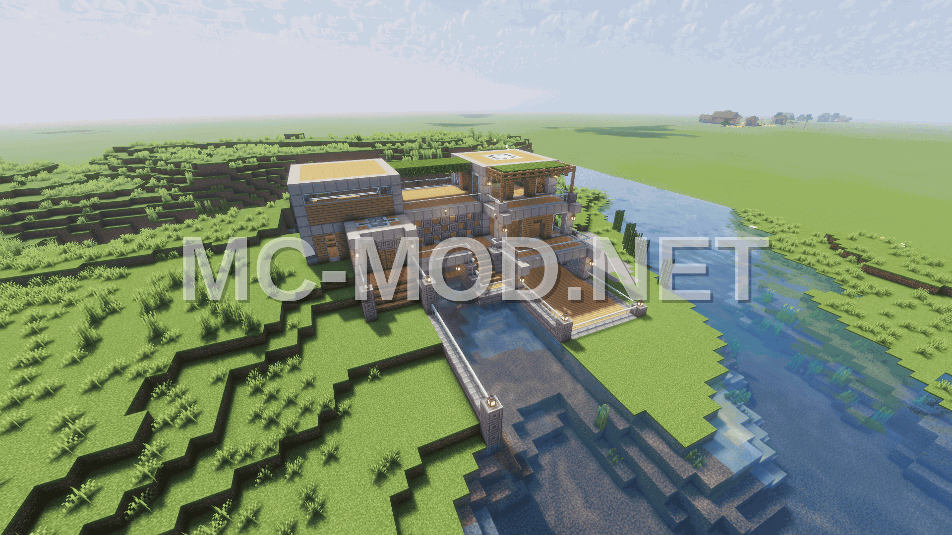 Modern Riverside Stone and Wood House