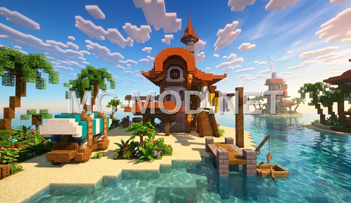 Tropical Beach Pirate Hideout with Lookout Tower