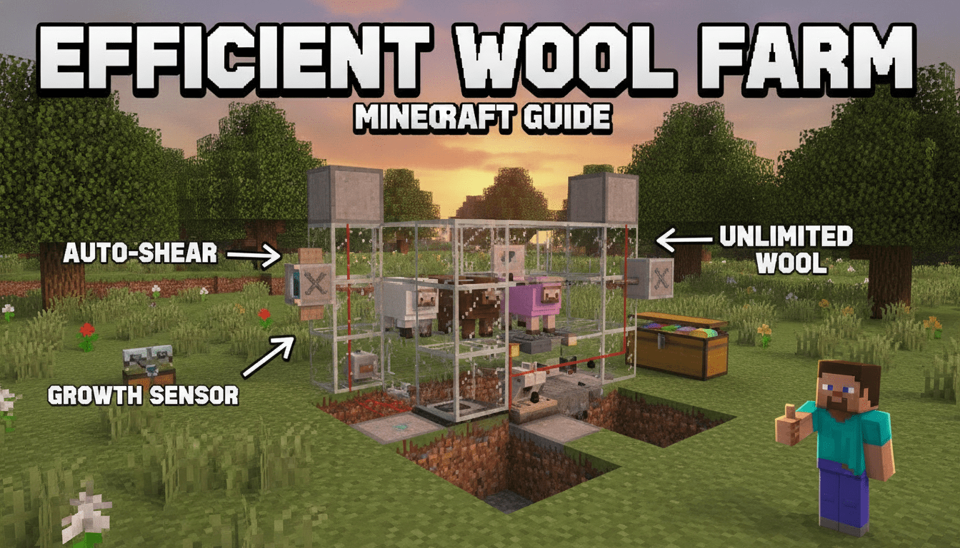 How to build an efficient sheep farm for wool in Minecraft