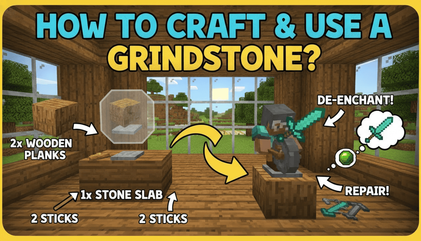 How to craft and use a grindstone in Minecraft