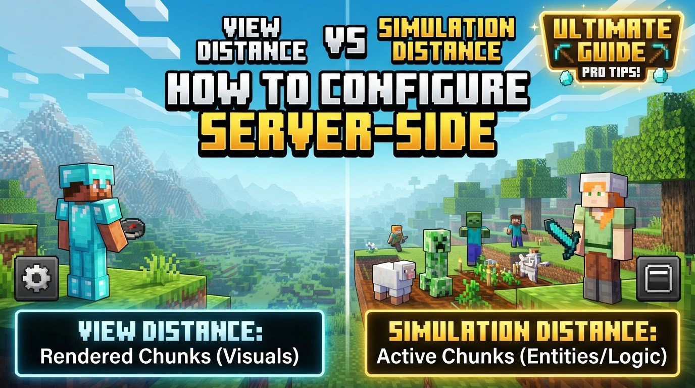 configure server-side view distance vs simulation distance in Minecraft
