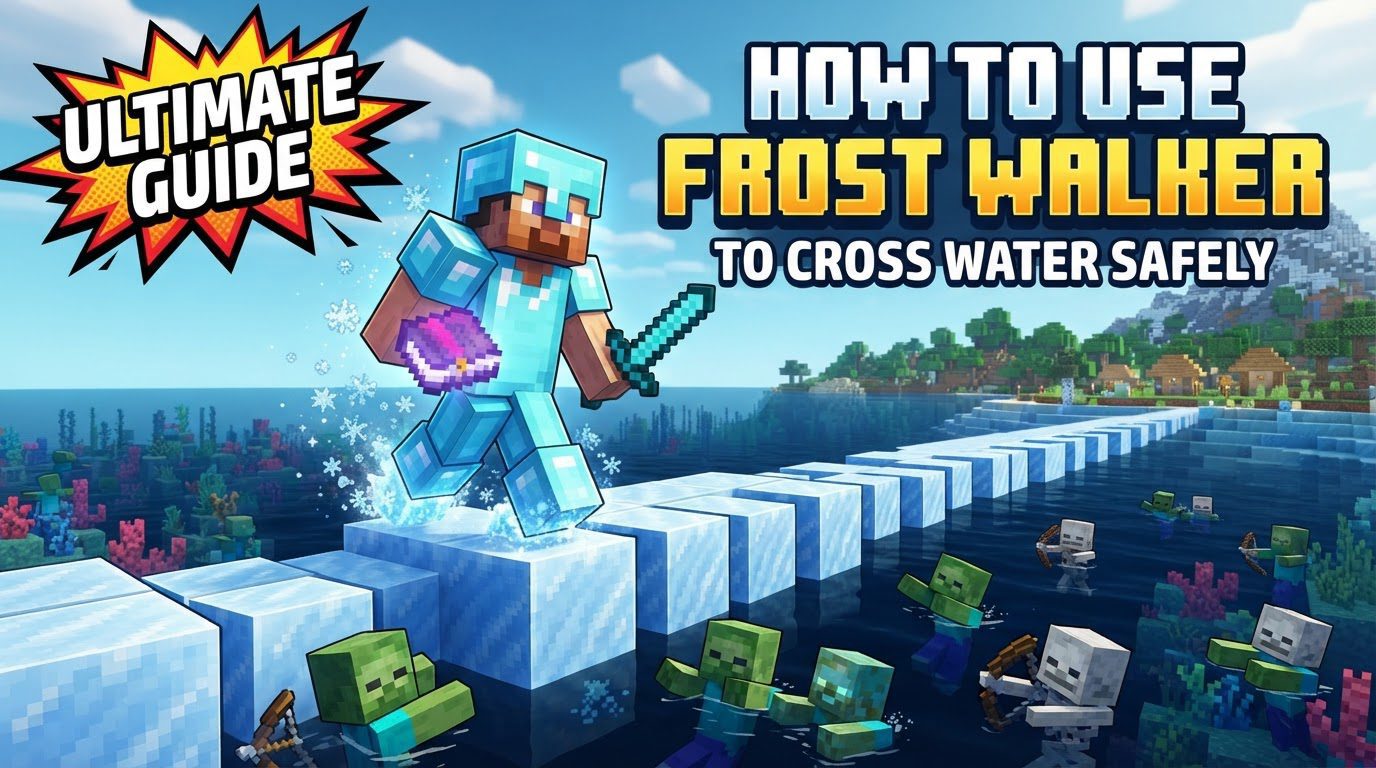 use frost walker to cross water safely in Minecraft