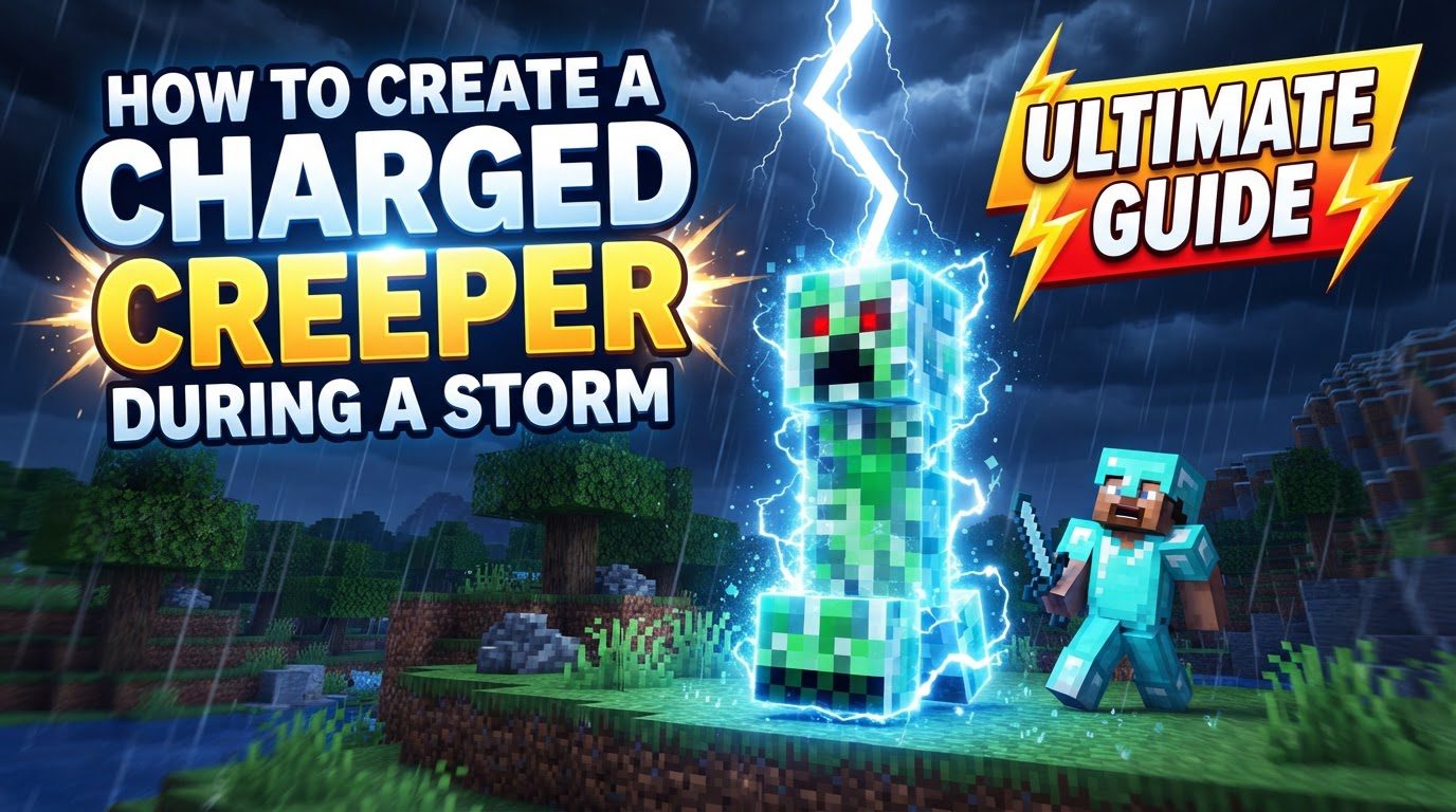 create a charged creeper during a storm in Minecraft