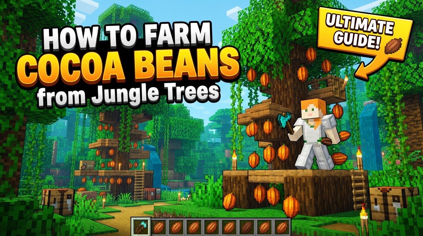 farm cocoa beans from jungle trees in Minecraft