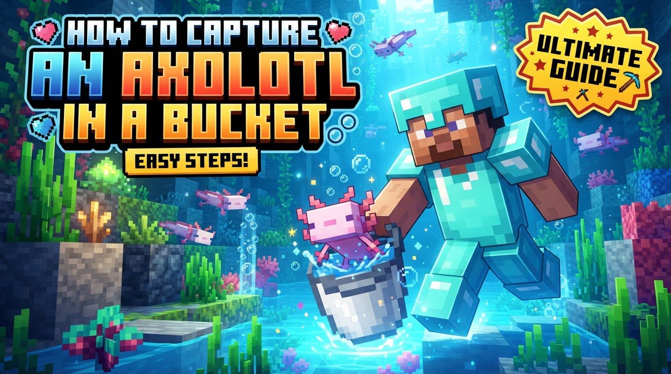 capture an axolotl in a bucket in Minecraft