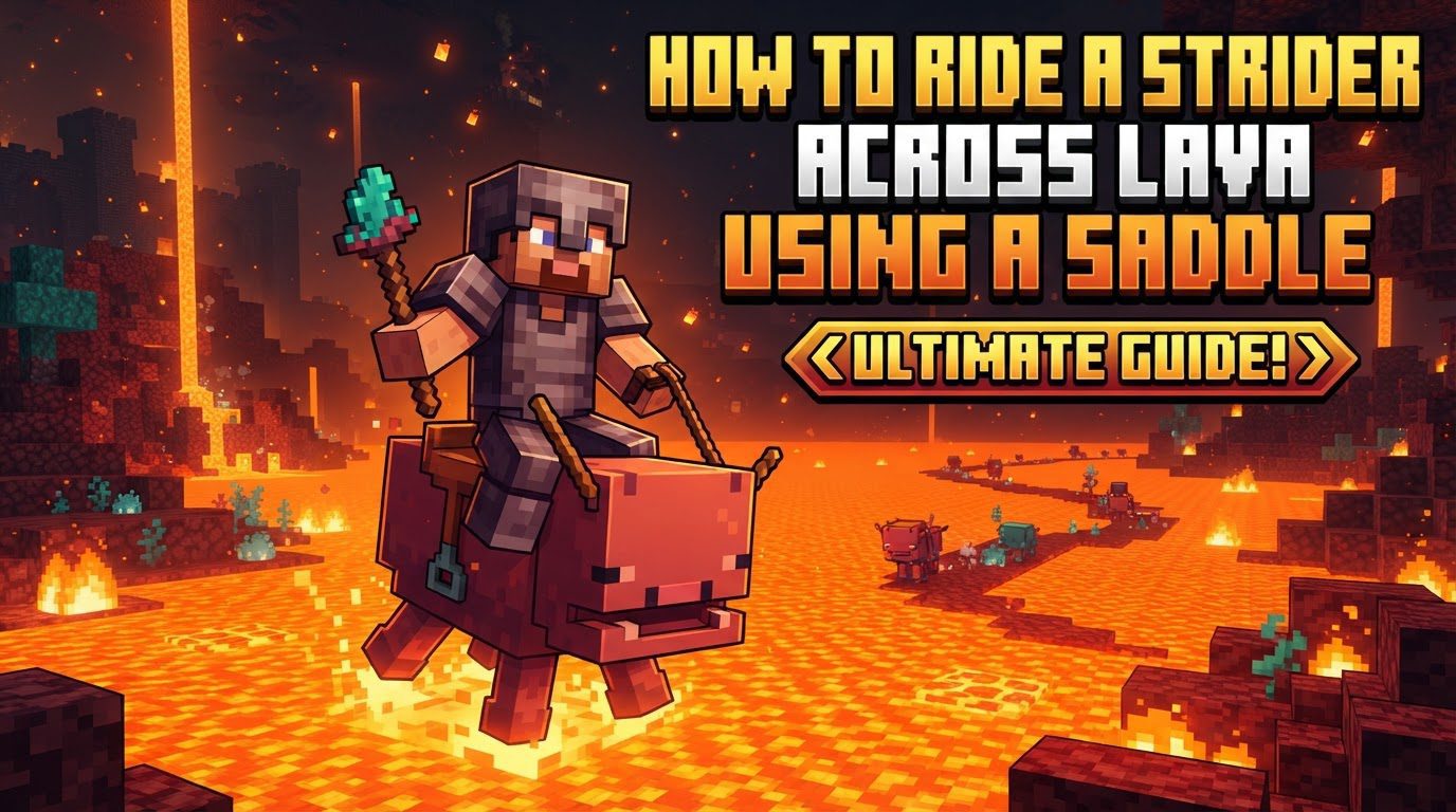 ride a strider across lava using a saddle in Minecraft