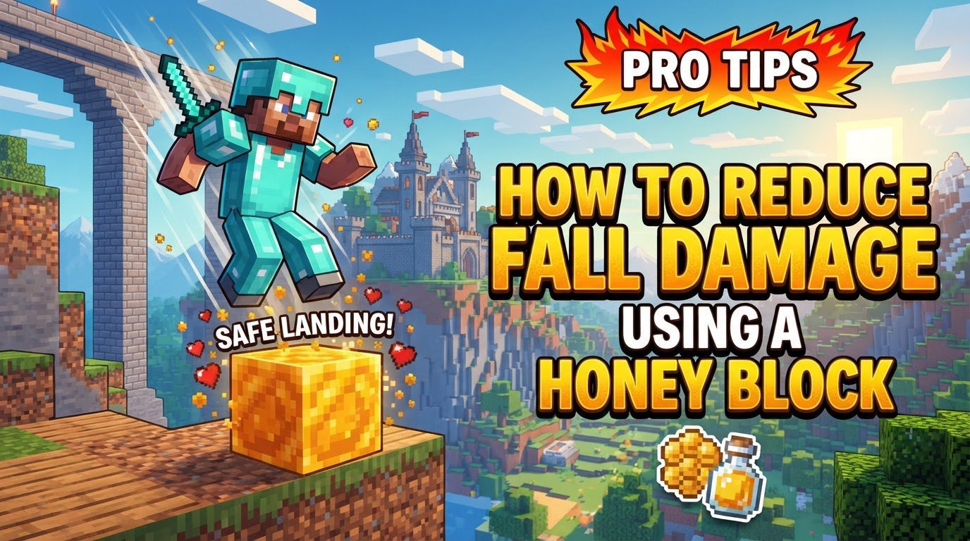 reduce fall damage using a honey block in Minecraft