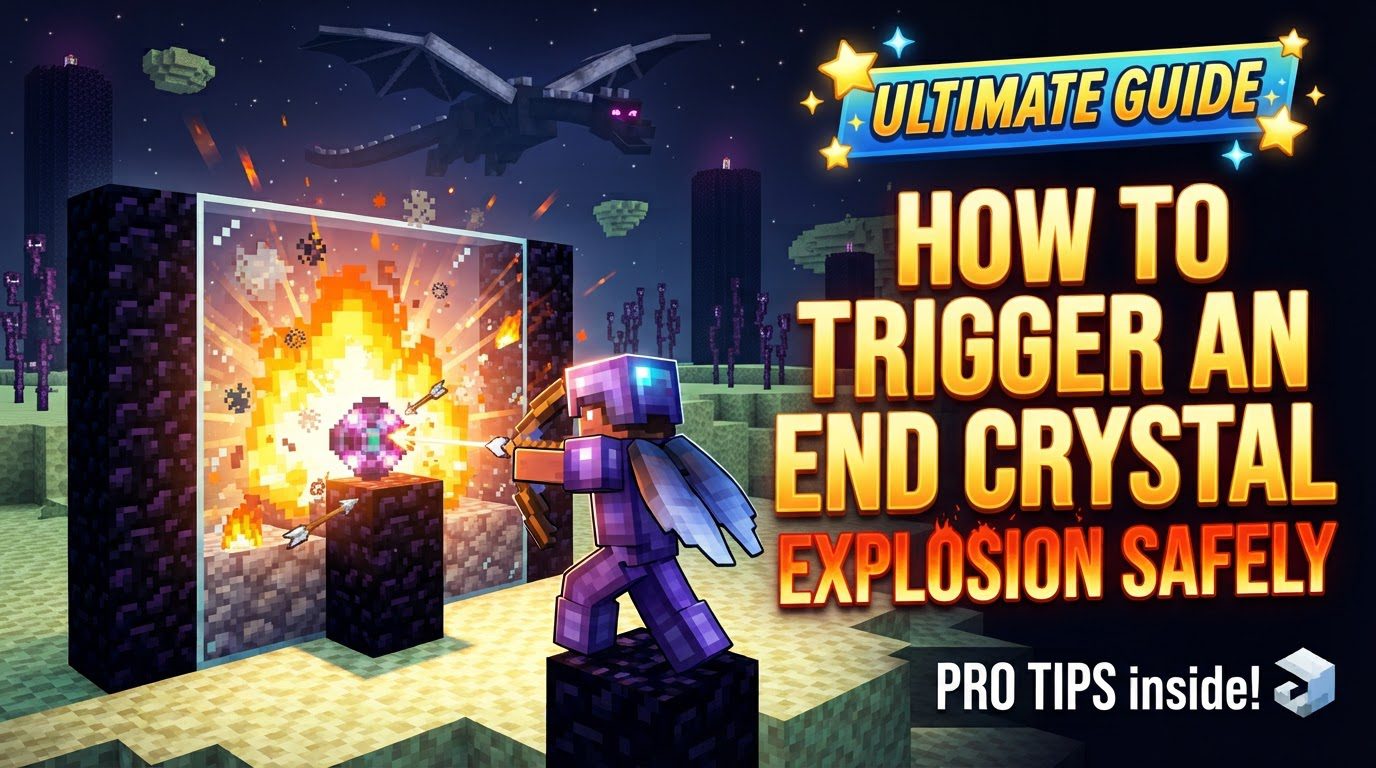trigger an end crystal explosion safely in Minecraft