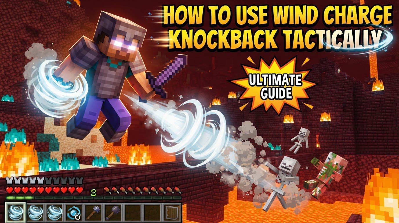 use wind charge knockback tactically in Minecraft