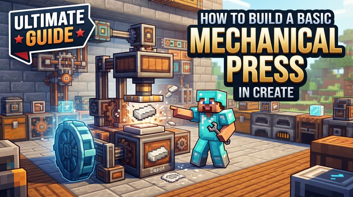 build a basic mechanical press in Create in Minecraft