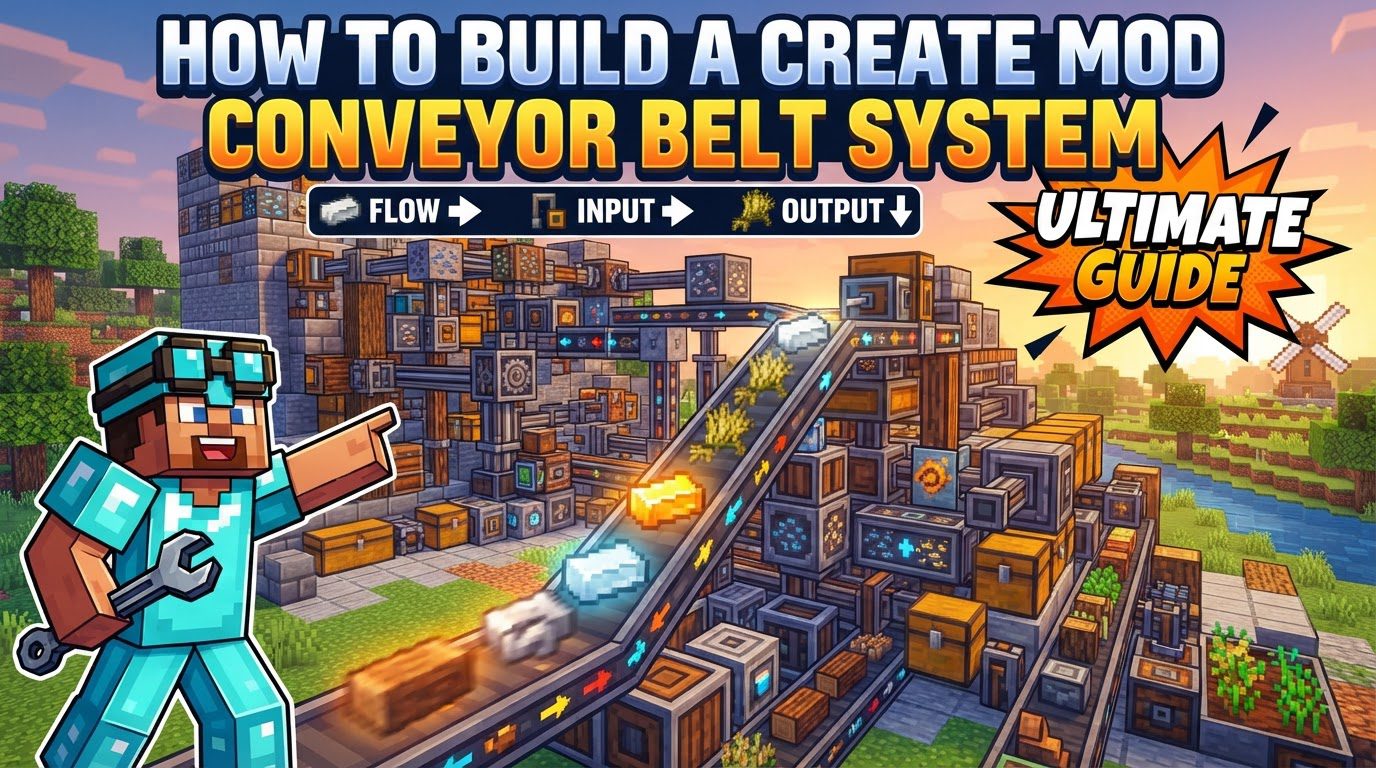 build a Create mod conveyor belt system in Minecraft