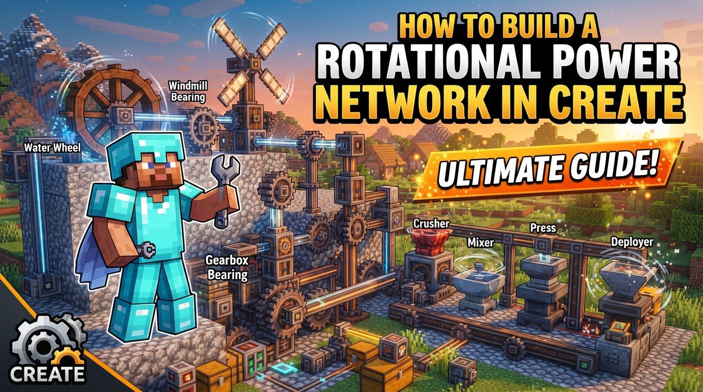 build a rotational power network in Create in Minecraft