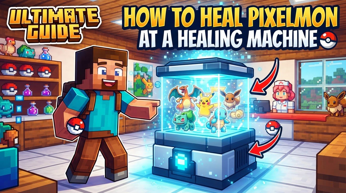 heal Pixelmon at a healing machine in Minecraft