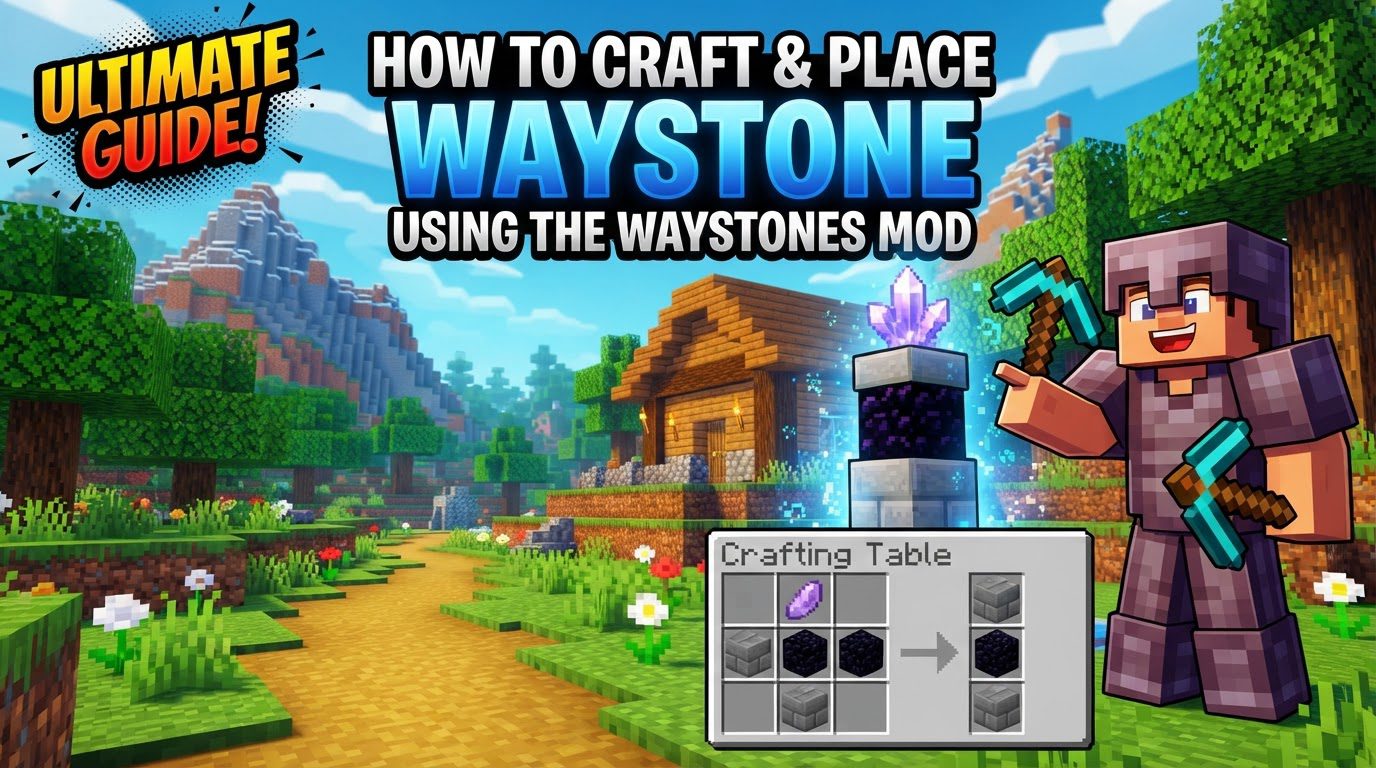 craft and place a Waystone using the Waystones mod in Minecraft