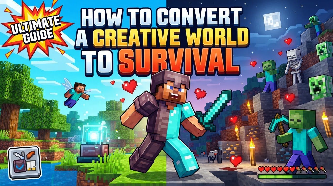 convert a creative world to survival in Minecraft