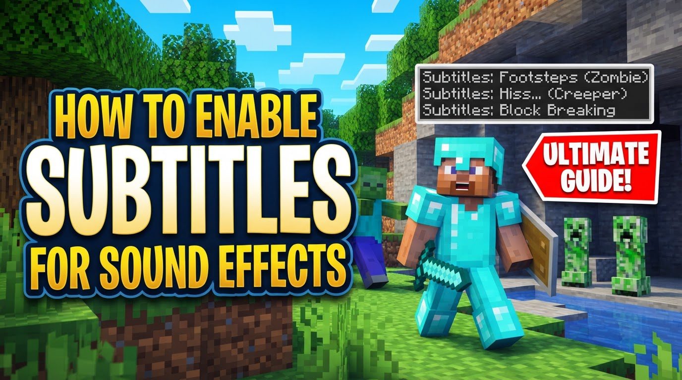 enable subtitles for sound effects in Minecraft