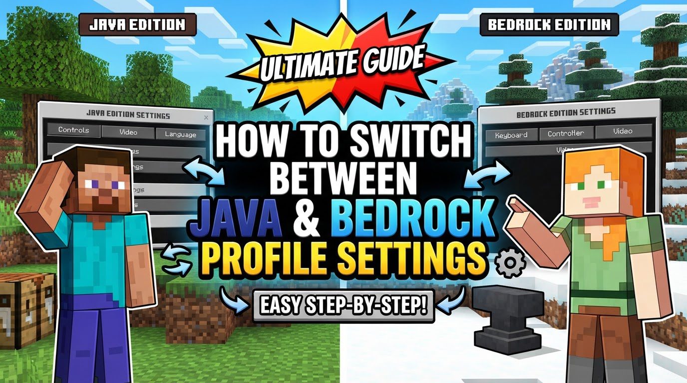 switch between Java and Bedrock profile settings in Minecraft