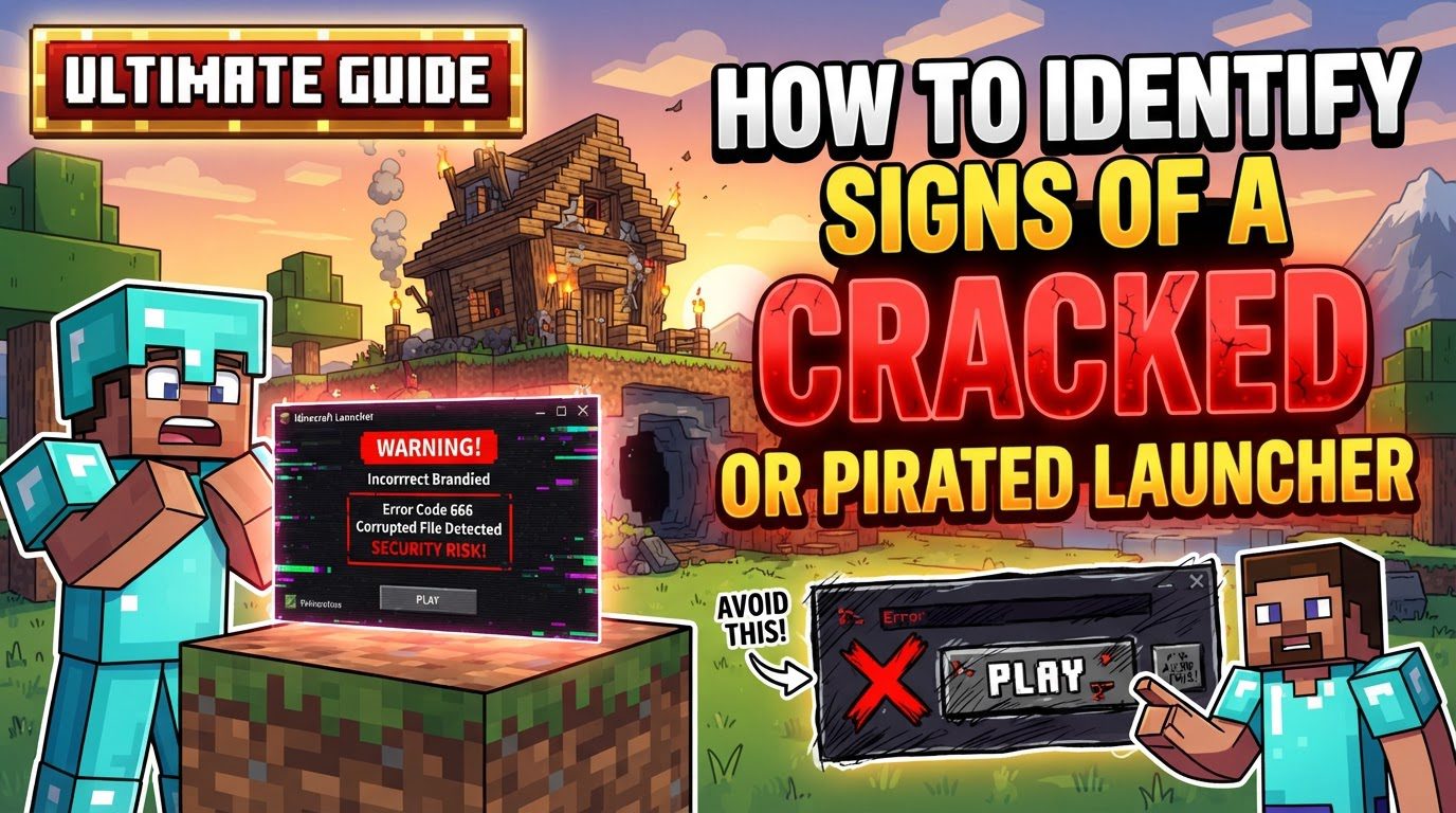 identify signs of a cracked or pirated launcher in Minecraft
