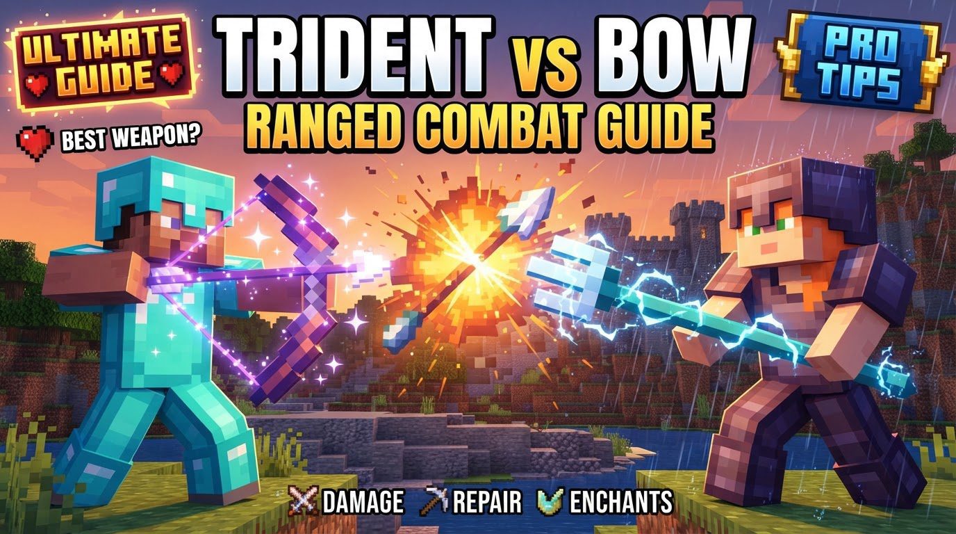 compare a trident versus a bow for ranged combat in Minecraft