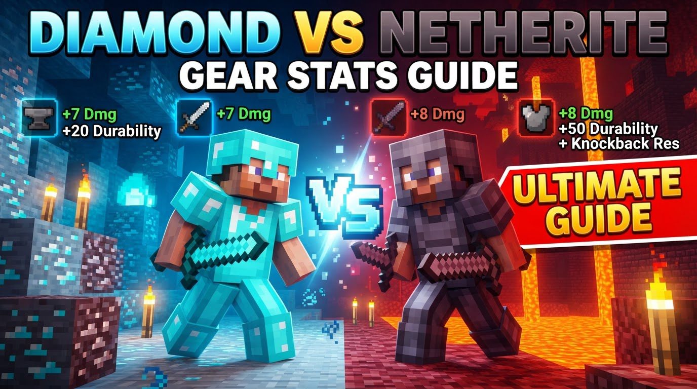 compare diamond versus netherite gear stats in Minecraft