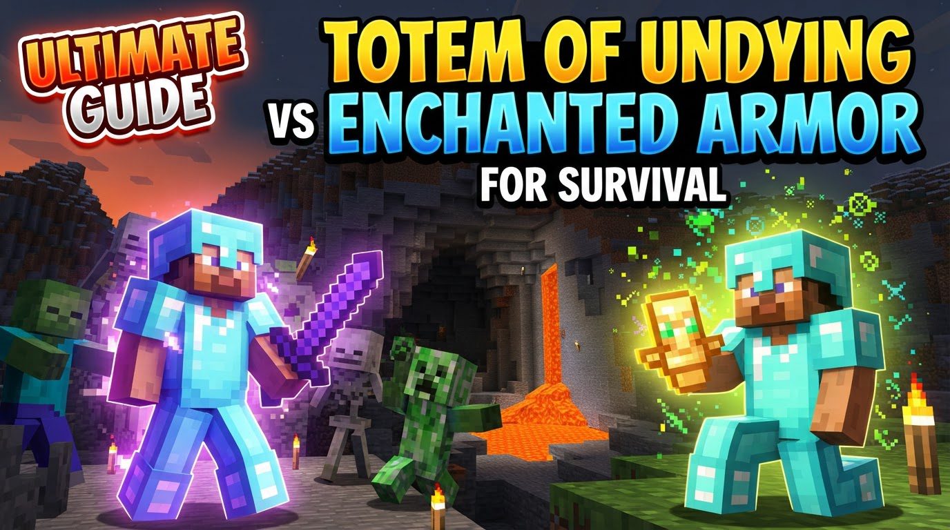 compare a totem of undying versus enchanted armor for survival in Minecraft