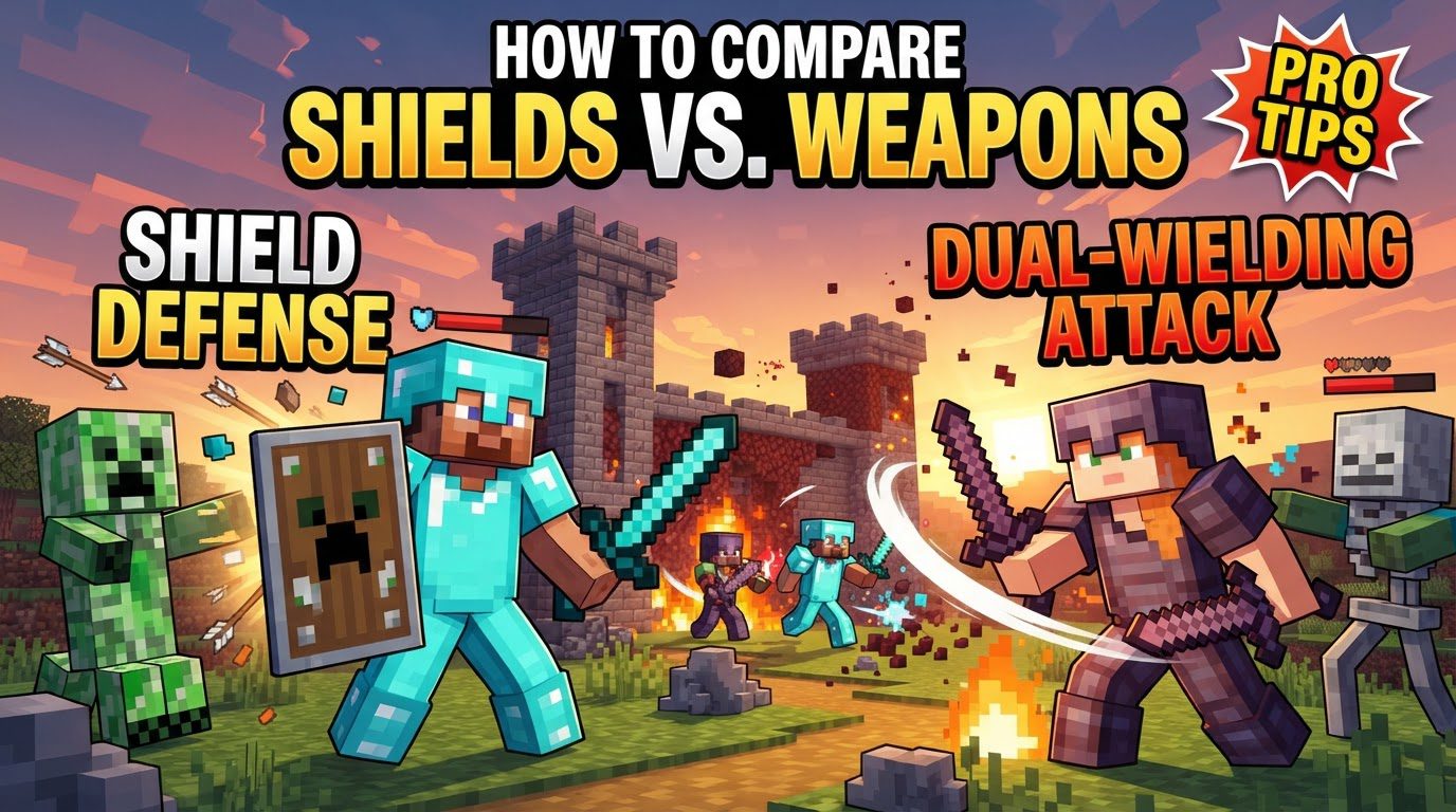 compare shields versus dual-wielding weapons in Minecraft