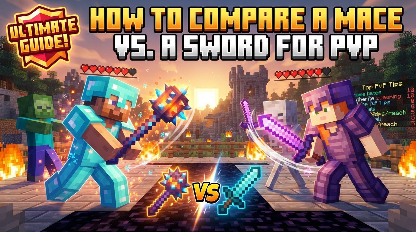 compare a mace versus a sword for PvP in Minecraft