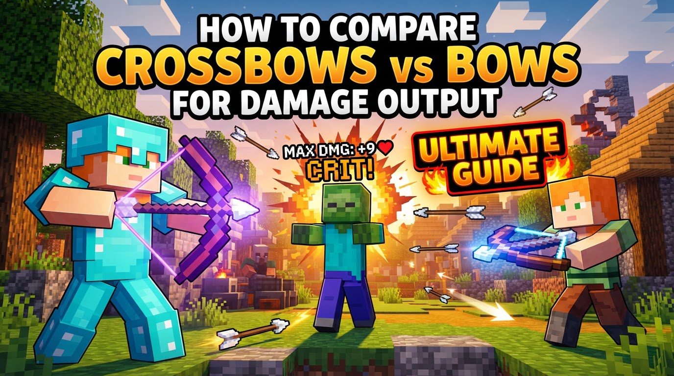 compare crossbows versus bows for damage output in Minecraft