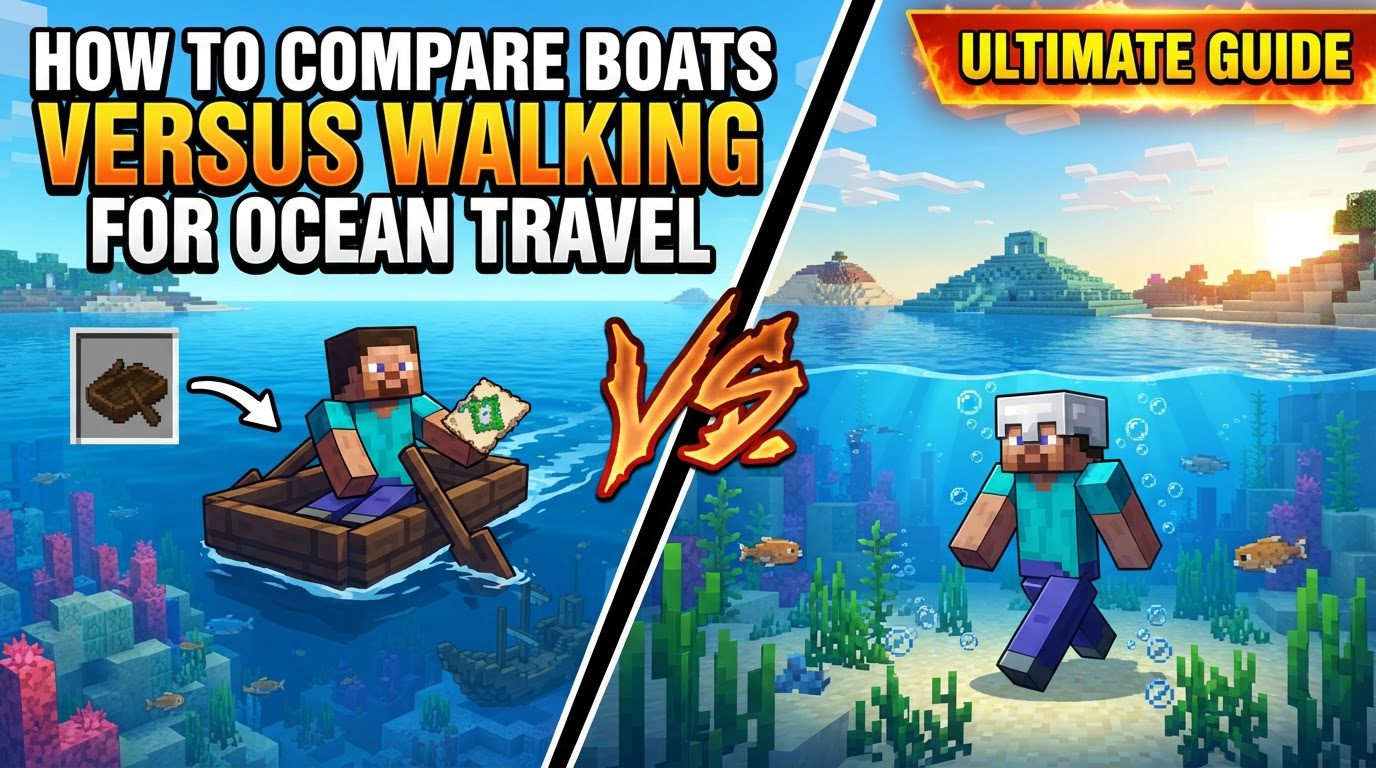 compare boats versus walking for ocean travel in Minecraft
