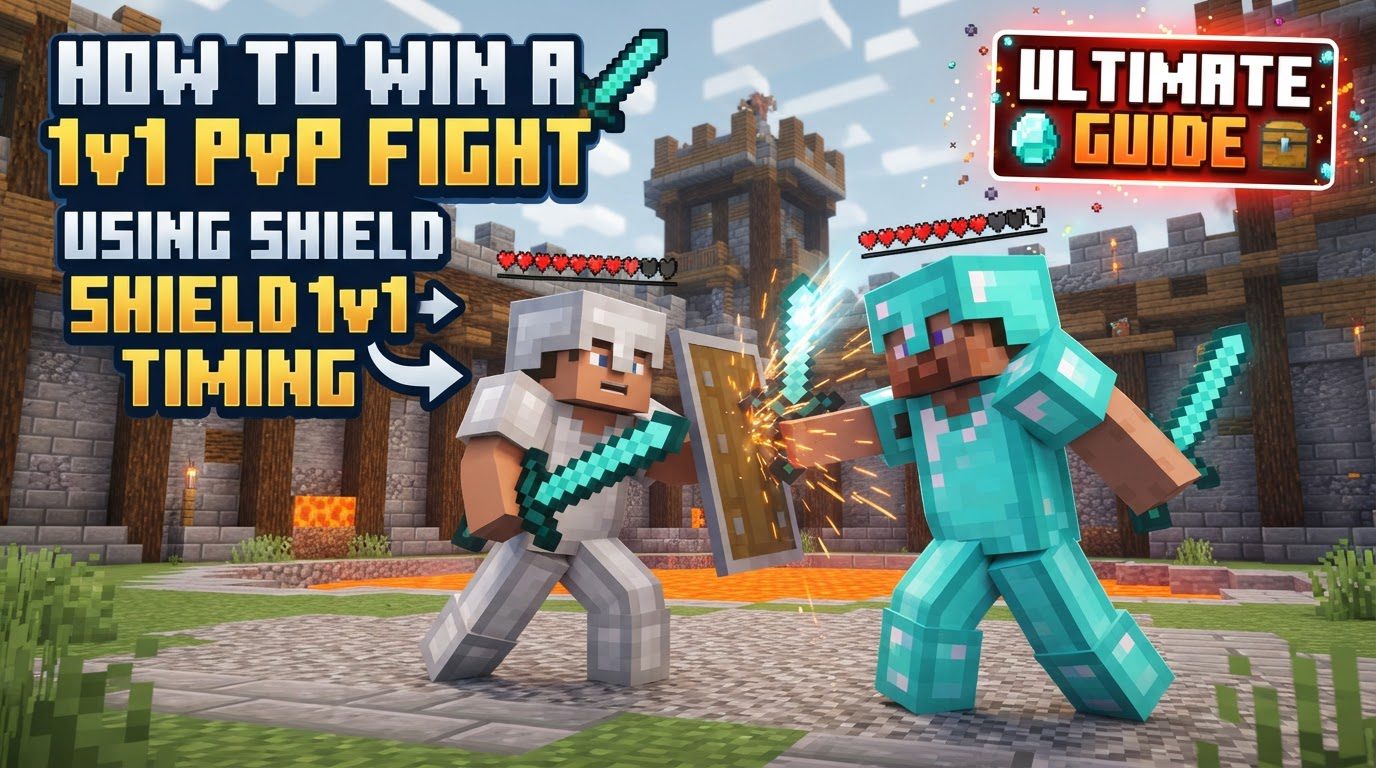 win a 1v1 PvP fight using shield timing in Minecraft