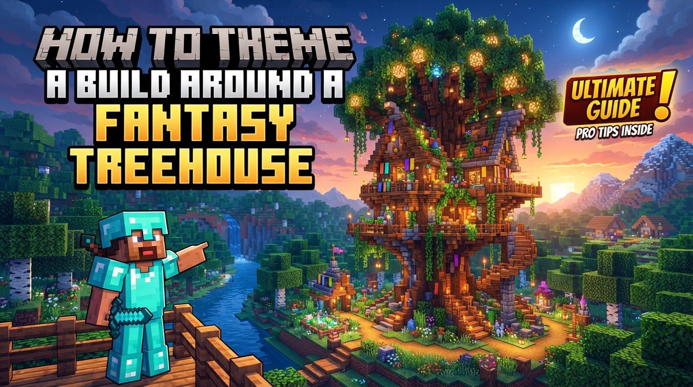 theme a build around a fantasy treehouse in Minecraft