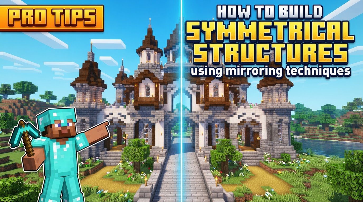 build symmetrical structures using mirroring techniques in Minecraft