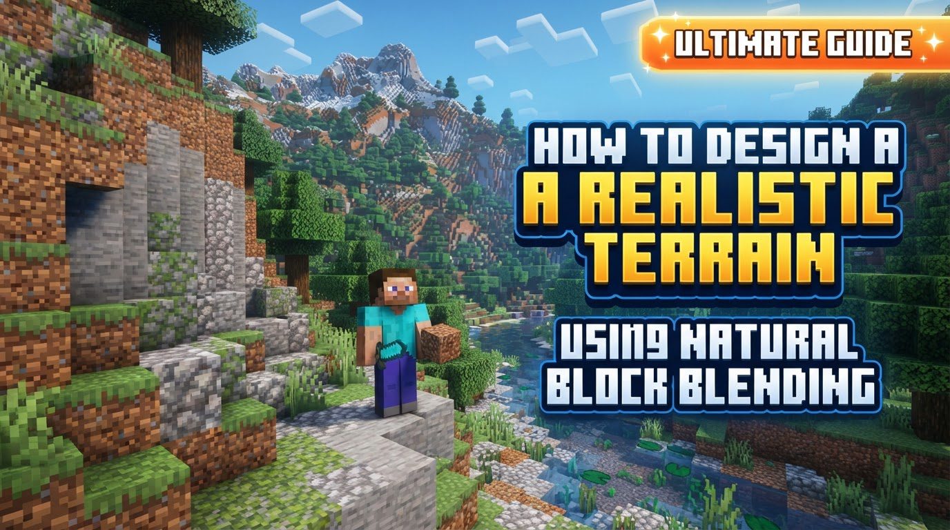 design a realistic terrain using natural block blending in Minecraft