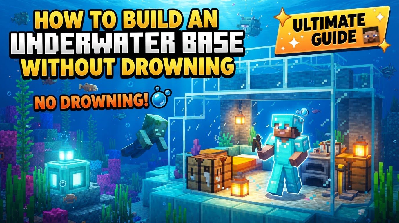build an underwater base without drowning in Minecraft