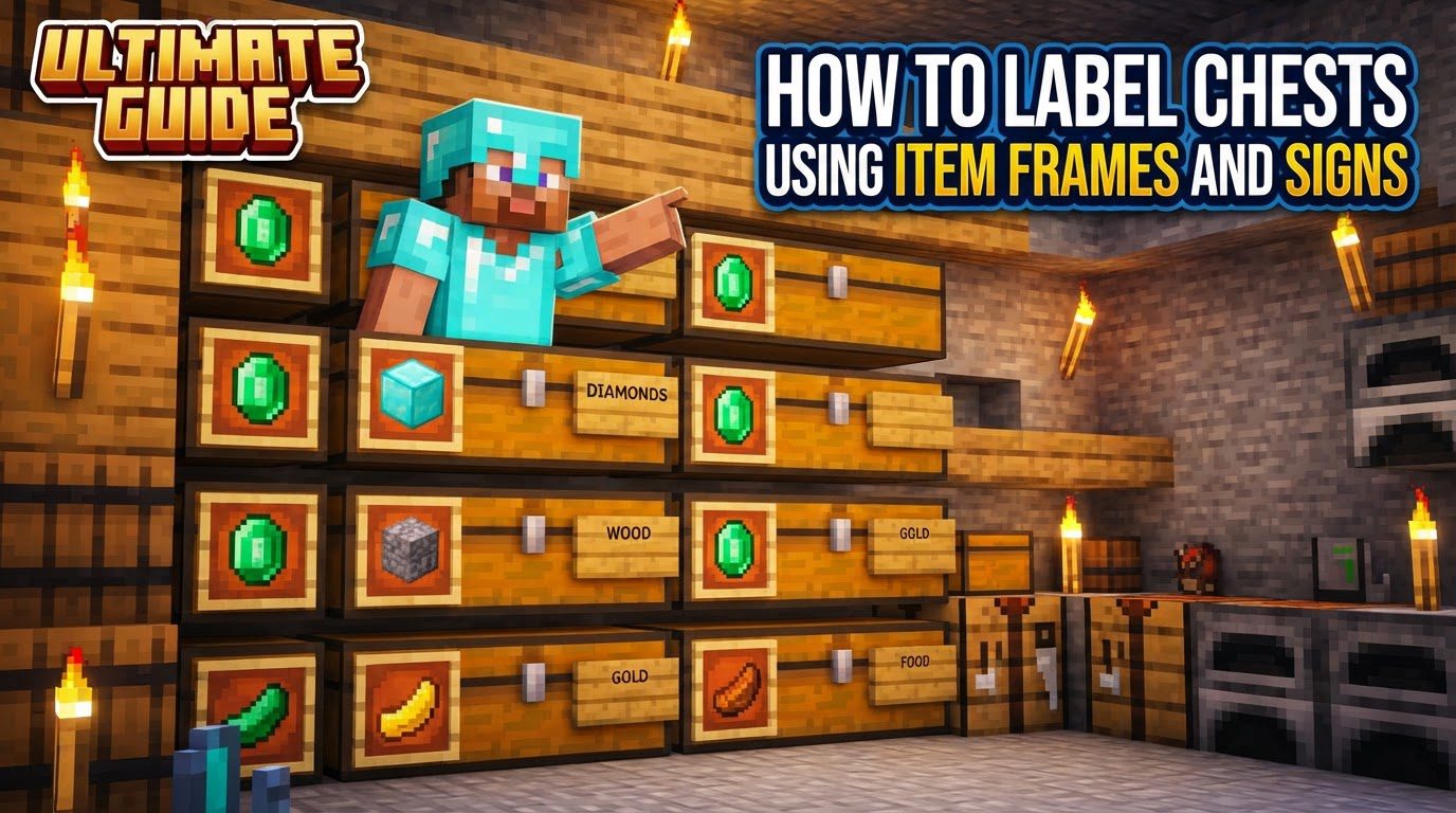label chests using item frames and signs in Minecraft