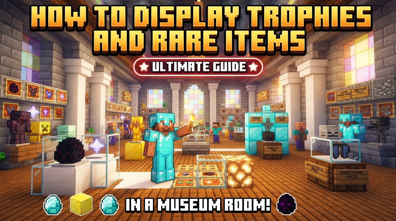 display trophies and rare items in a museum room in Minecraft