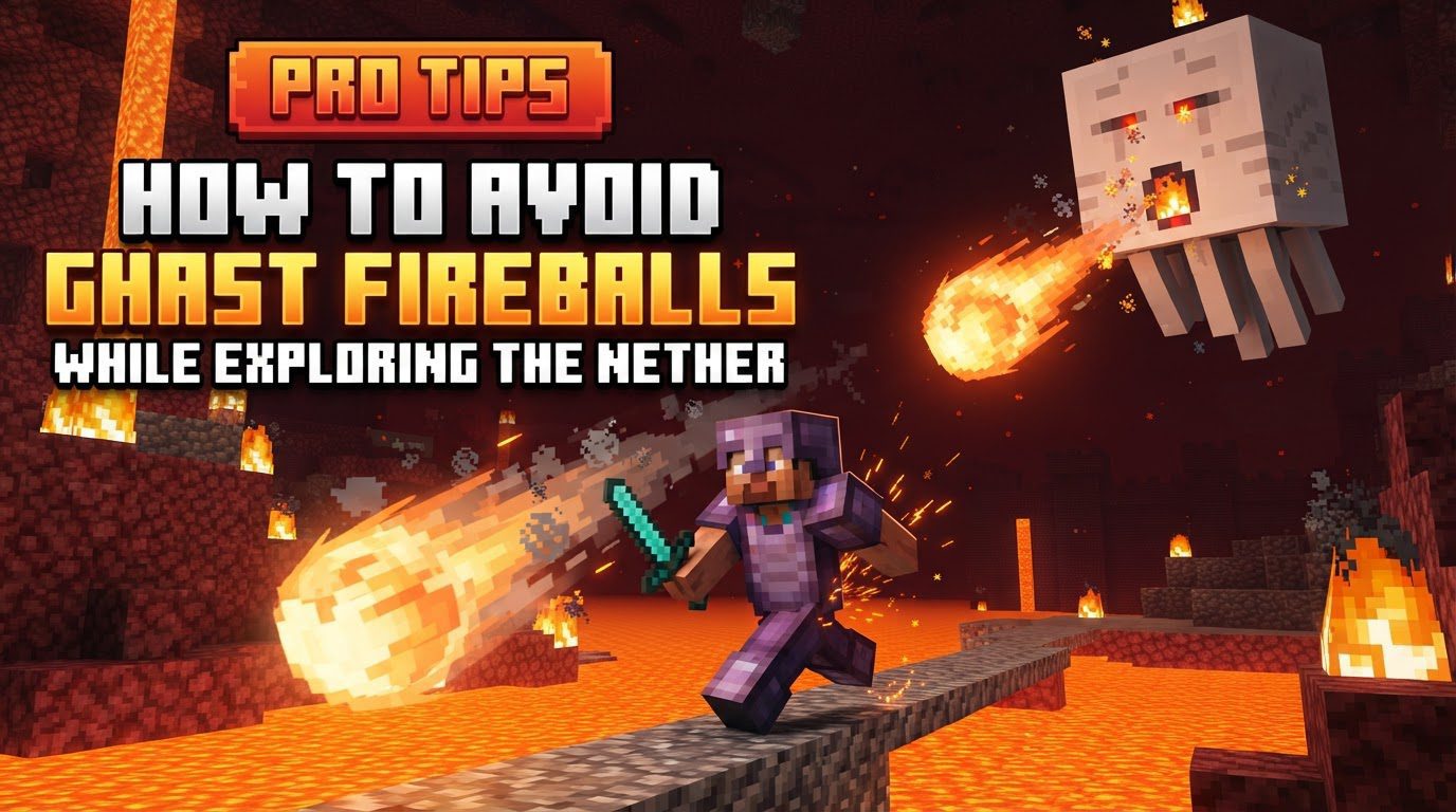 avoid ghast fireballs while exploring the Nether in Minecraft
