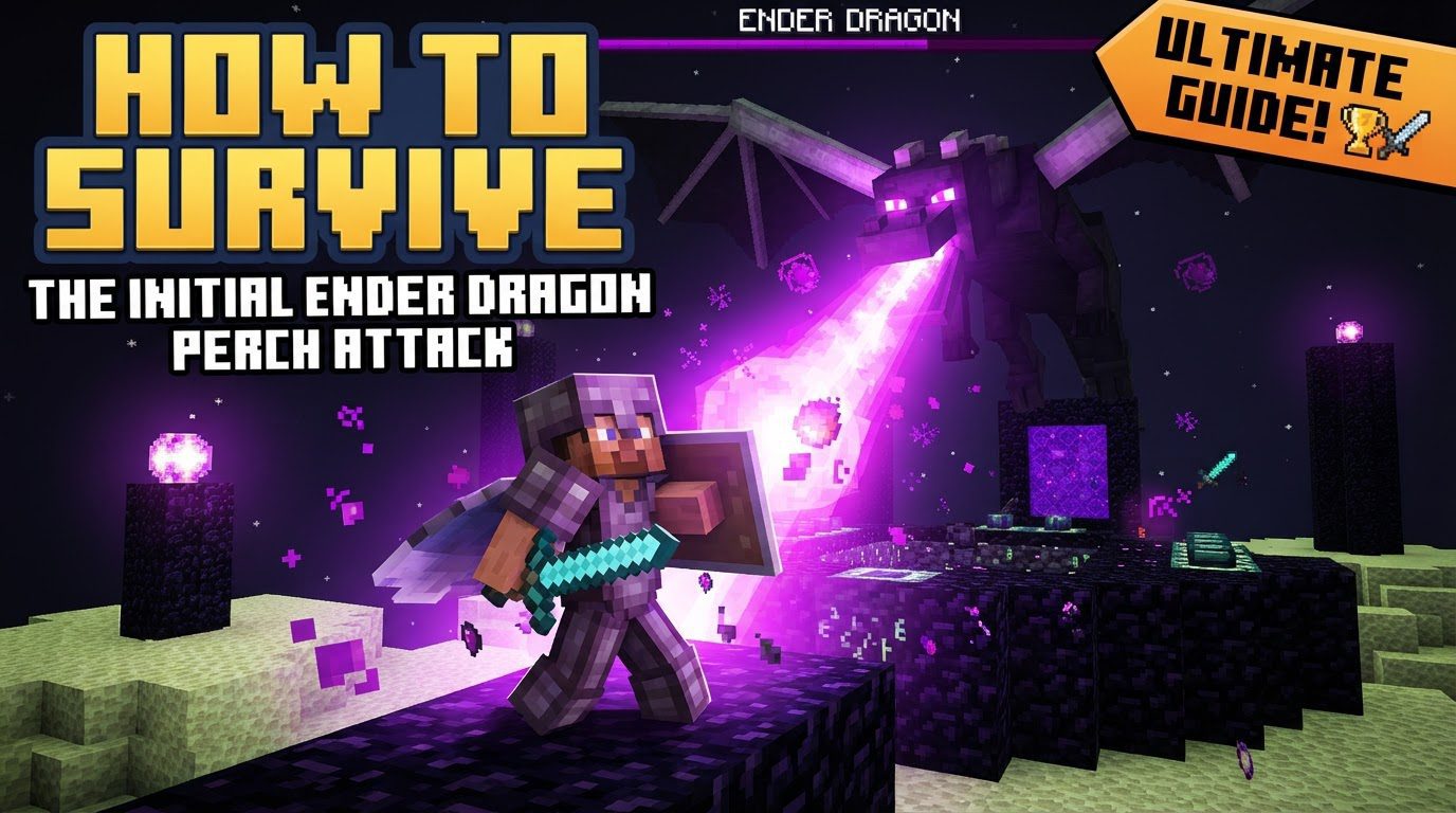 survive the initial Ender Dragon perch attack in Minecraft