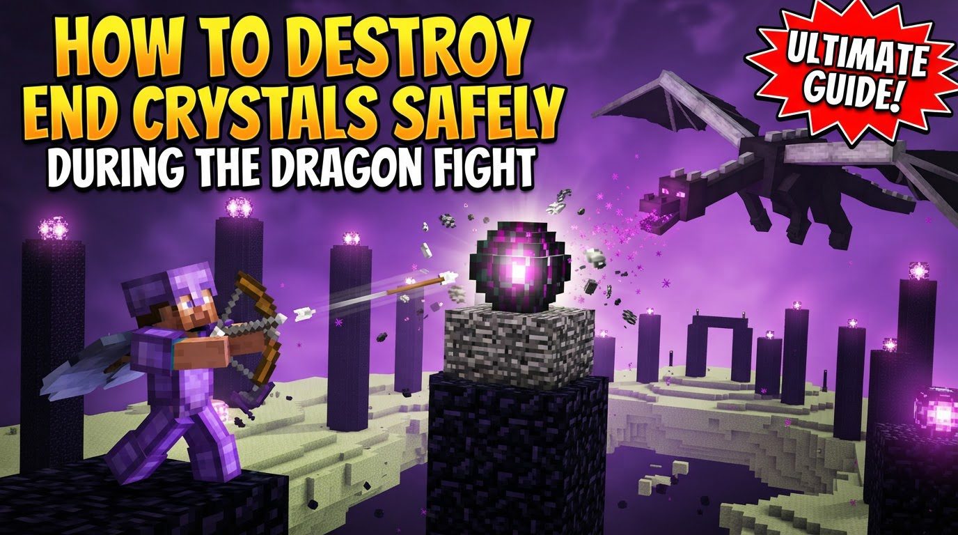 destroy end crystals safely during the dragon fight in Minecraft
