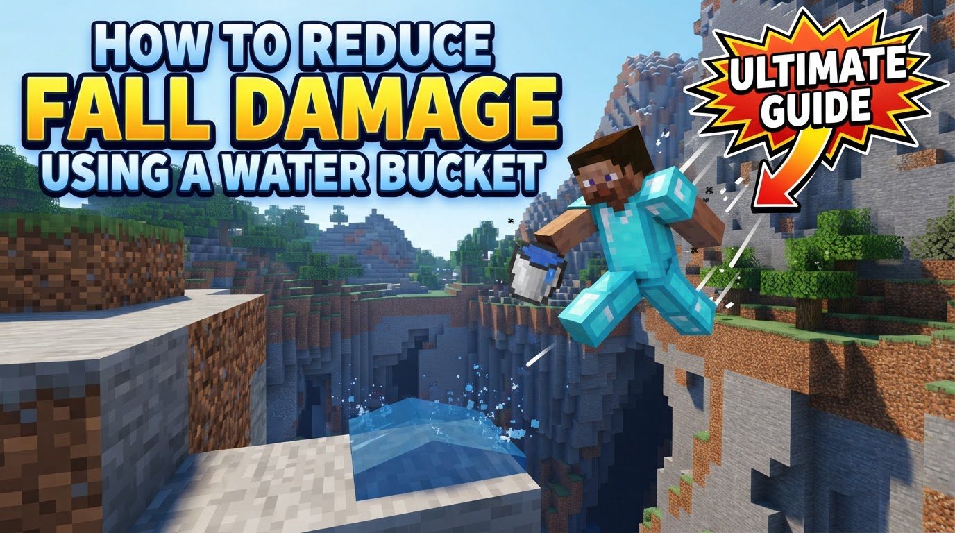 reduce fall damage using a water bucket in Minecraft