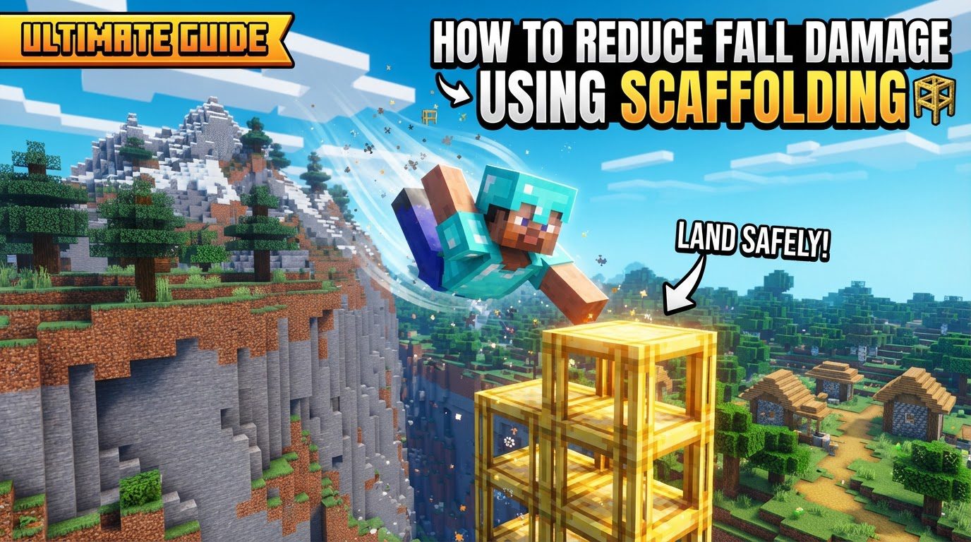 reduce fall damage using scaffolding in Minecraft