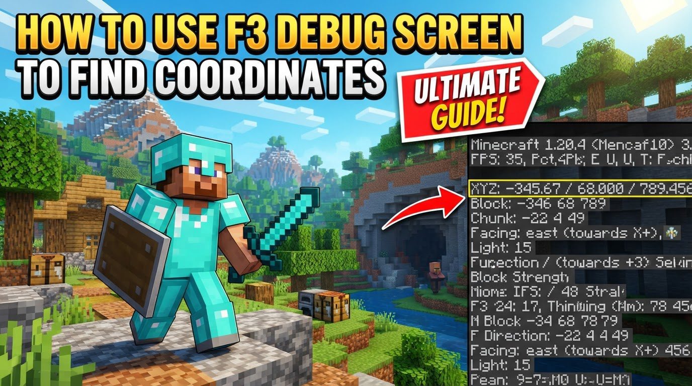 use F3 debug screen to find coordinates in Minecraft