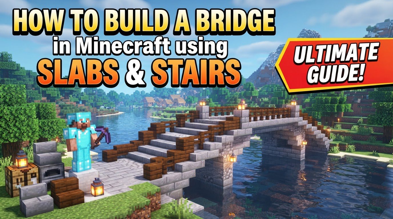 build a bridge in Minecraft using slabs and stairs in Minecraft