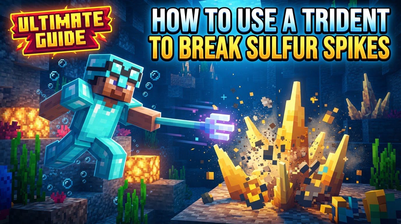 use a trident to break sulfur spikes in Minecraft