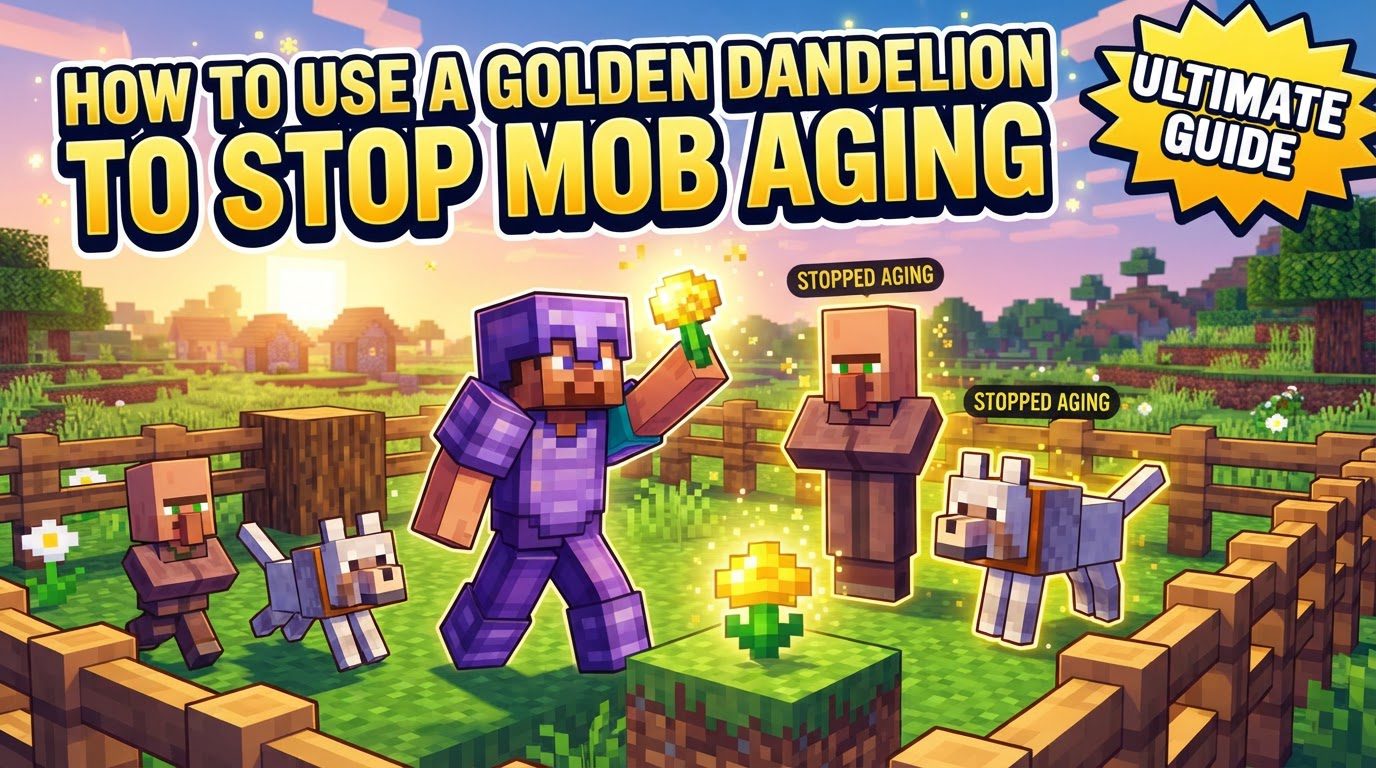 use a golden dandelion to stop mob aging in Minecraft