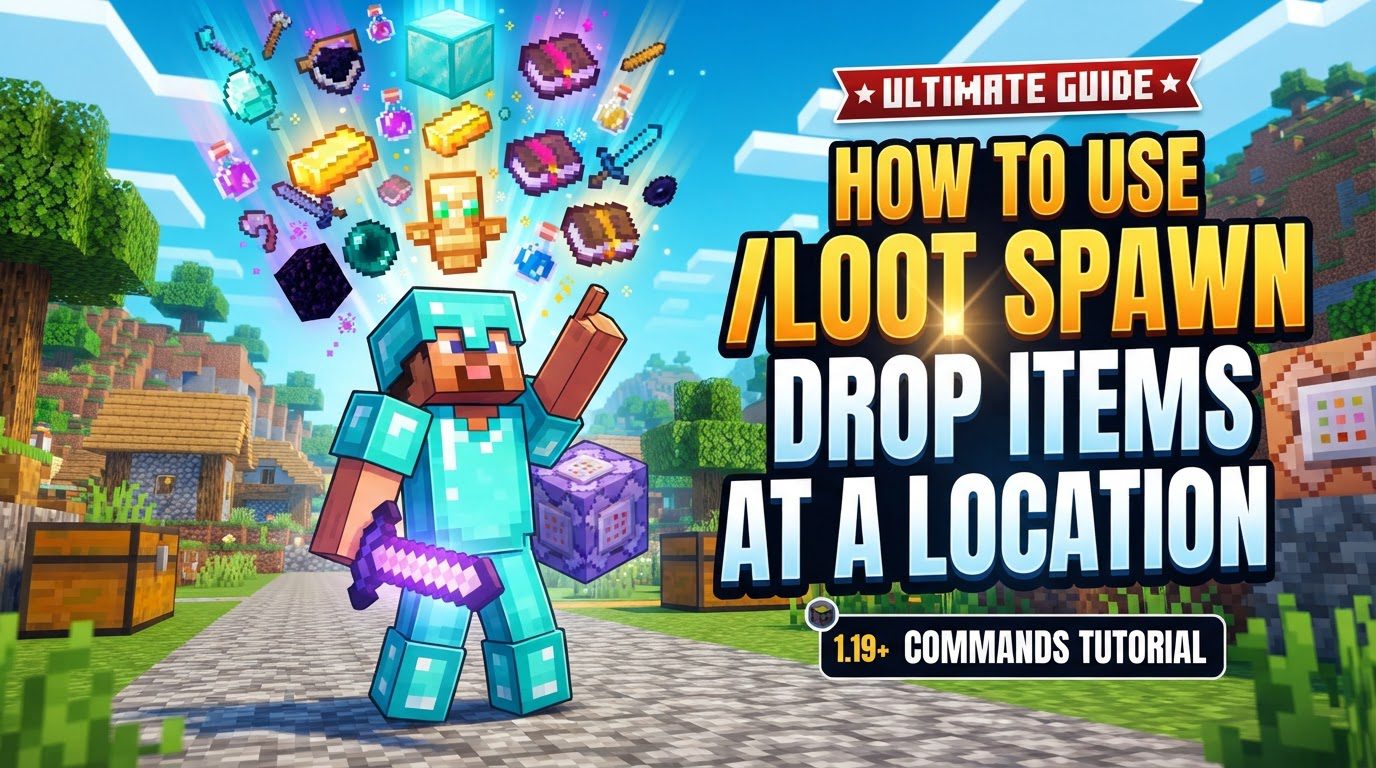 use /loot spawn to drop items at a location in Minecraft
